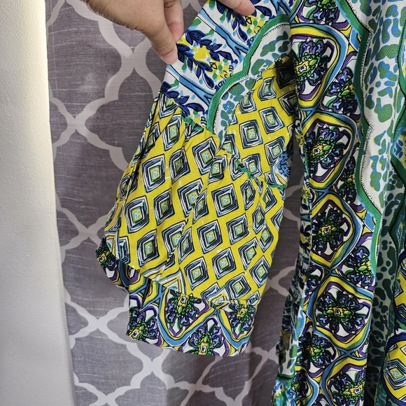 Tolani Collection Kimono Topper Blue Yellow Boho Ruffle Bell Sleeve Size Small - Picture 13 of 13